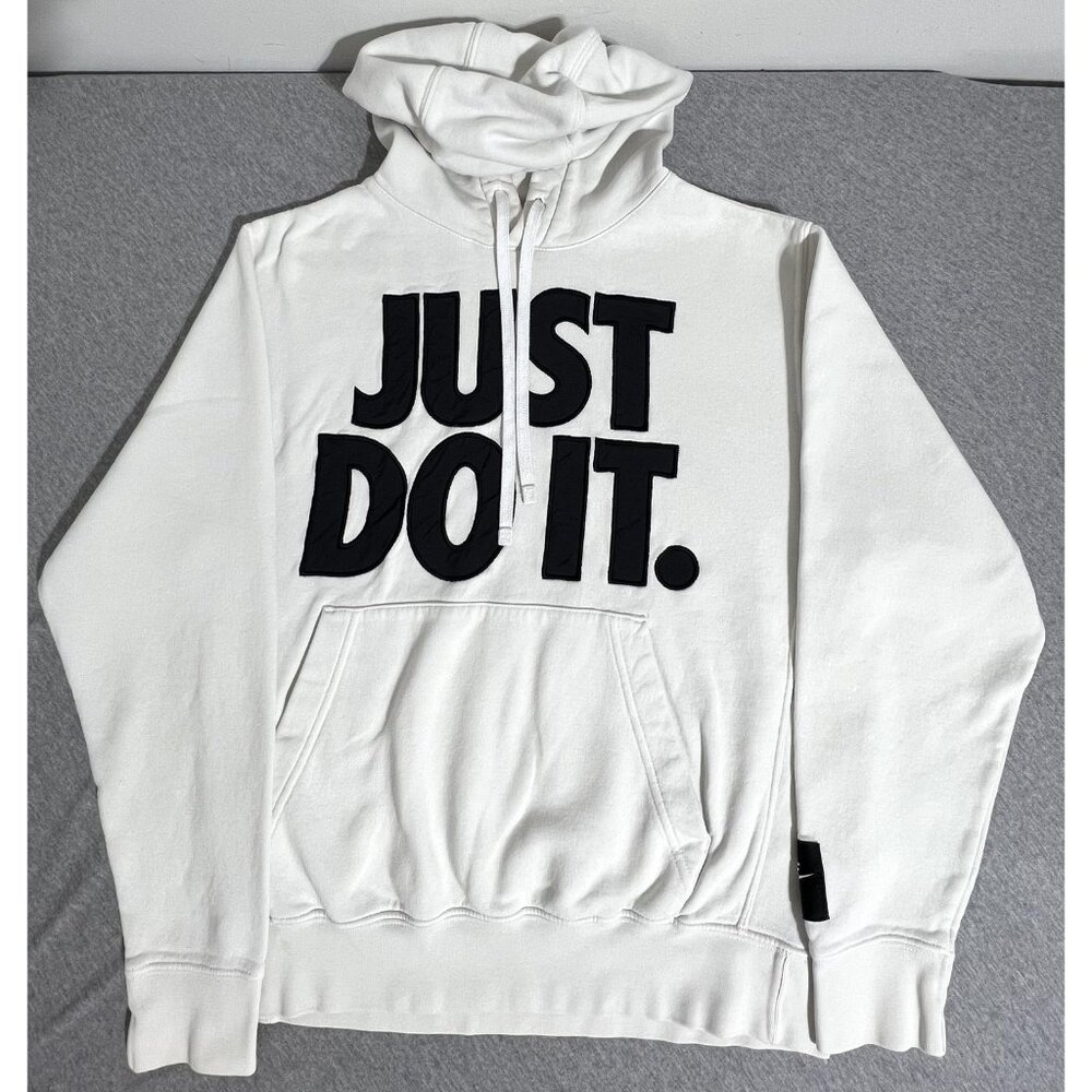 Nike Hoodie Mens Small White Just Do It‎ Pullover Sweatshirt Logo Fleece